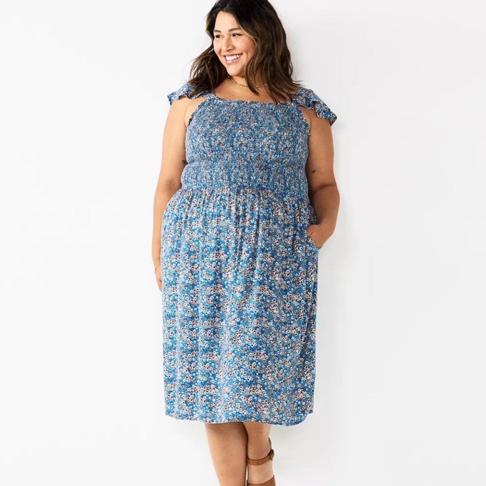Sonoma Goods For Life® Smocked Bodice Midi Dress size 1X